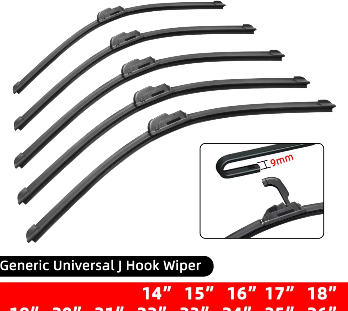 Universal Car Wiper Blade | J-Hook | 14–26"