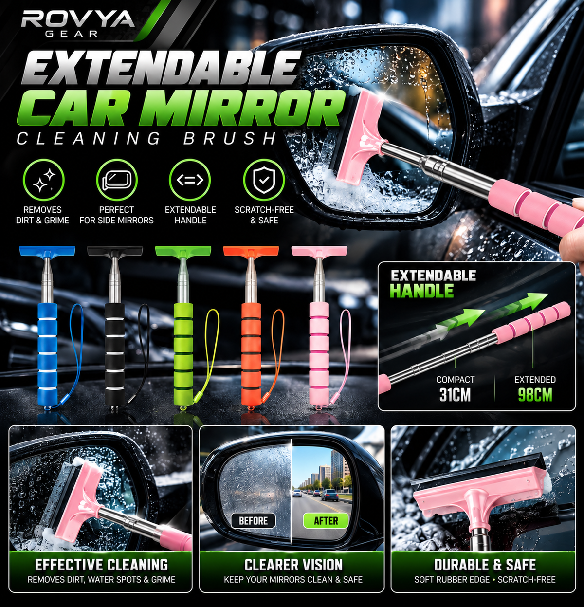 Extendable Rearview Mirror Wiper | Car Glass Cleaner