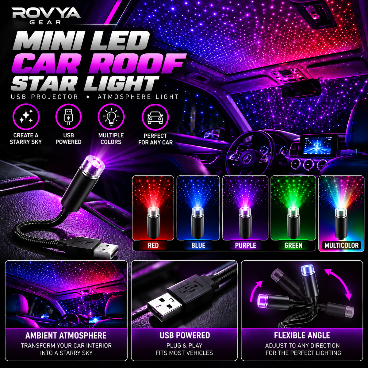 Mini LED Car Roof Star Projector