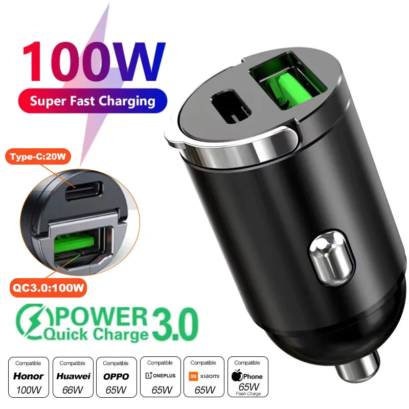 Mini USB-C Fast Car Charger | 100W/200W