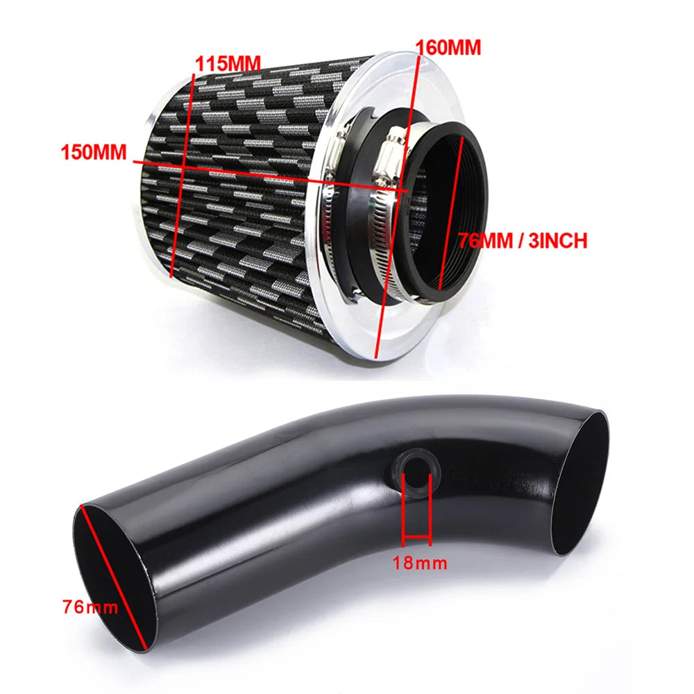 76mm High-Flow Cold Air Intake Filter Kit – Universal Mushroom Head Air Filter with Aluminum Pipe