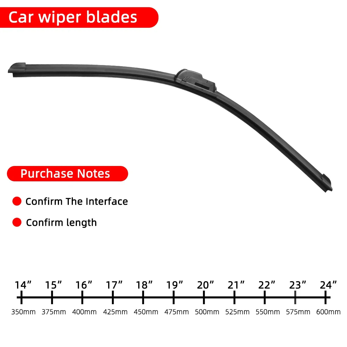 Universal Car Wiper Blade | J-Hook | 14–26"