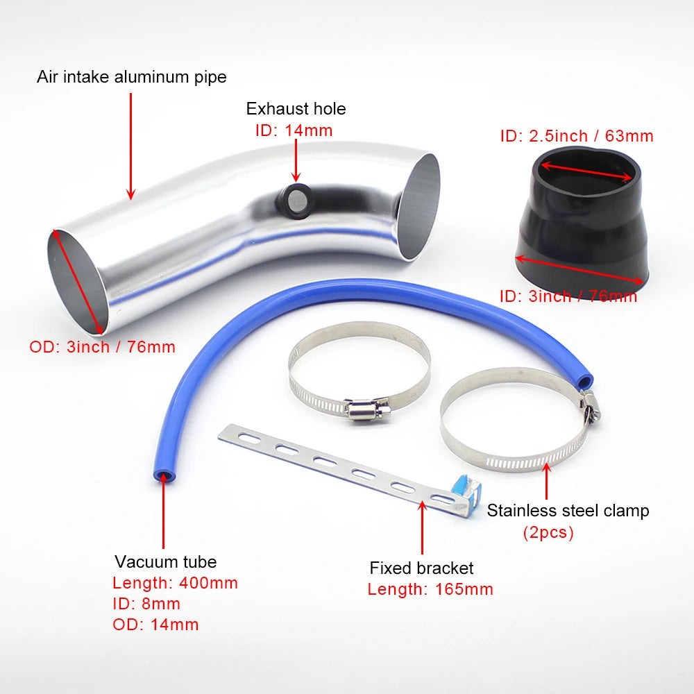76mm High-Flow Cold Air Intake Filter Kit – Universal Mushroom Head Air Filter with Aluminum Pipe