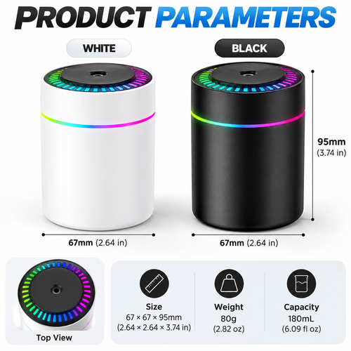 180ML Mini USB Humidifier | Cool Mist & LED Lights