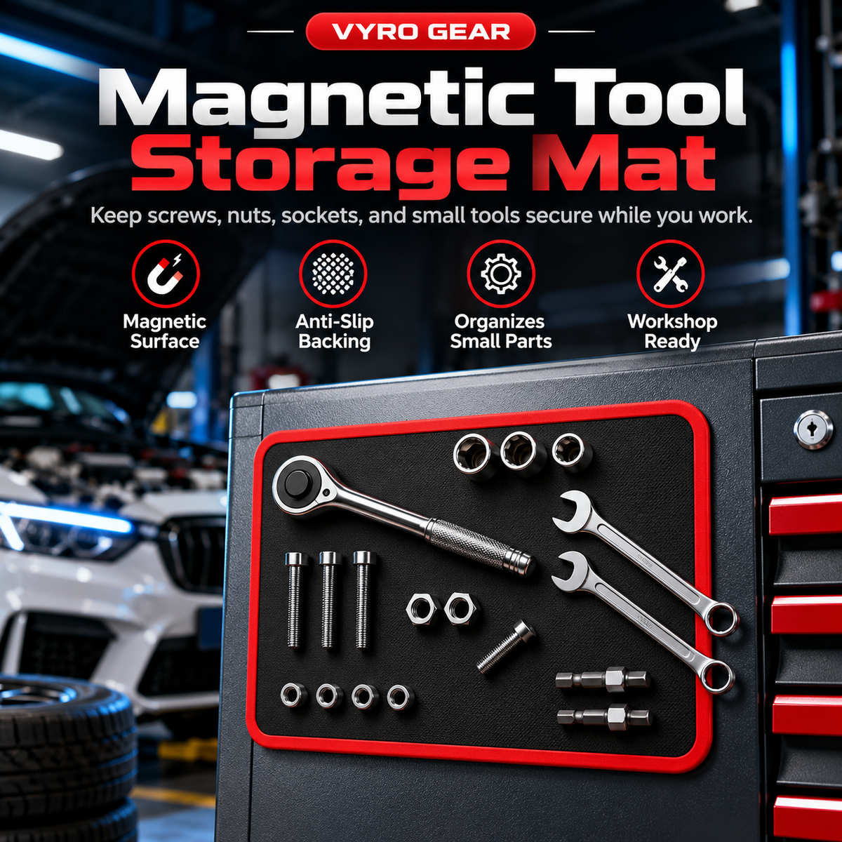 Magnetic Car Tool Organizer Mat
