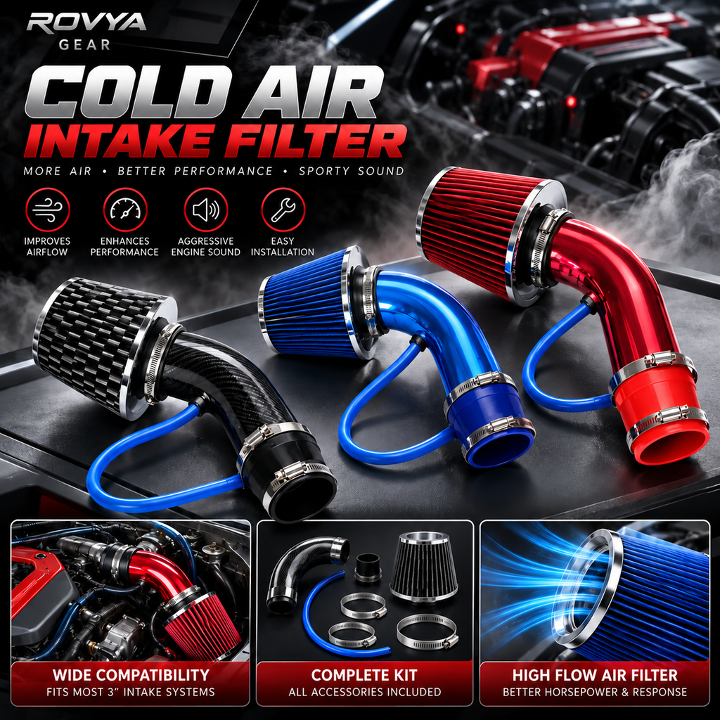 76mm High-Flow Cold Air Intake Filter Kit – Universal Mushroom Head Air Filter with Aluminum Pipe